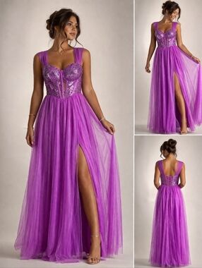 Sparkling Pink Gown with Tulle Overlay Brand new never worn